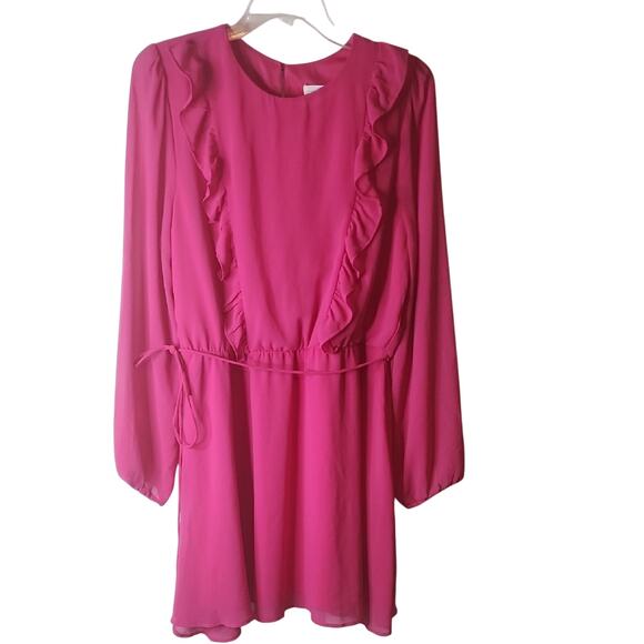 Francesca's Pink Mini Dress with Ruffled Details and Long Bishop Sleeves - Picture 1 of 5
